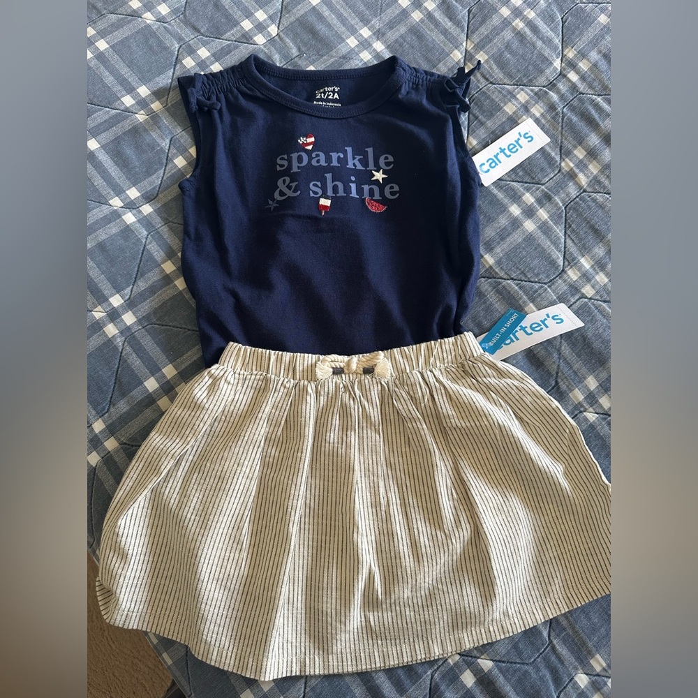 Carter's Cream and Navy Striped Skirt